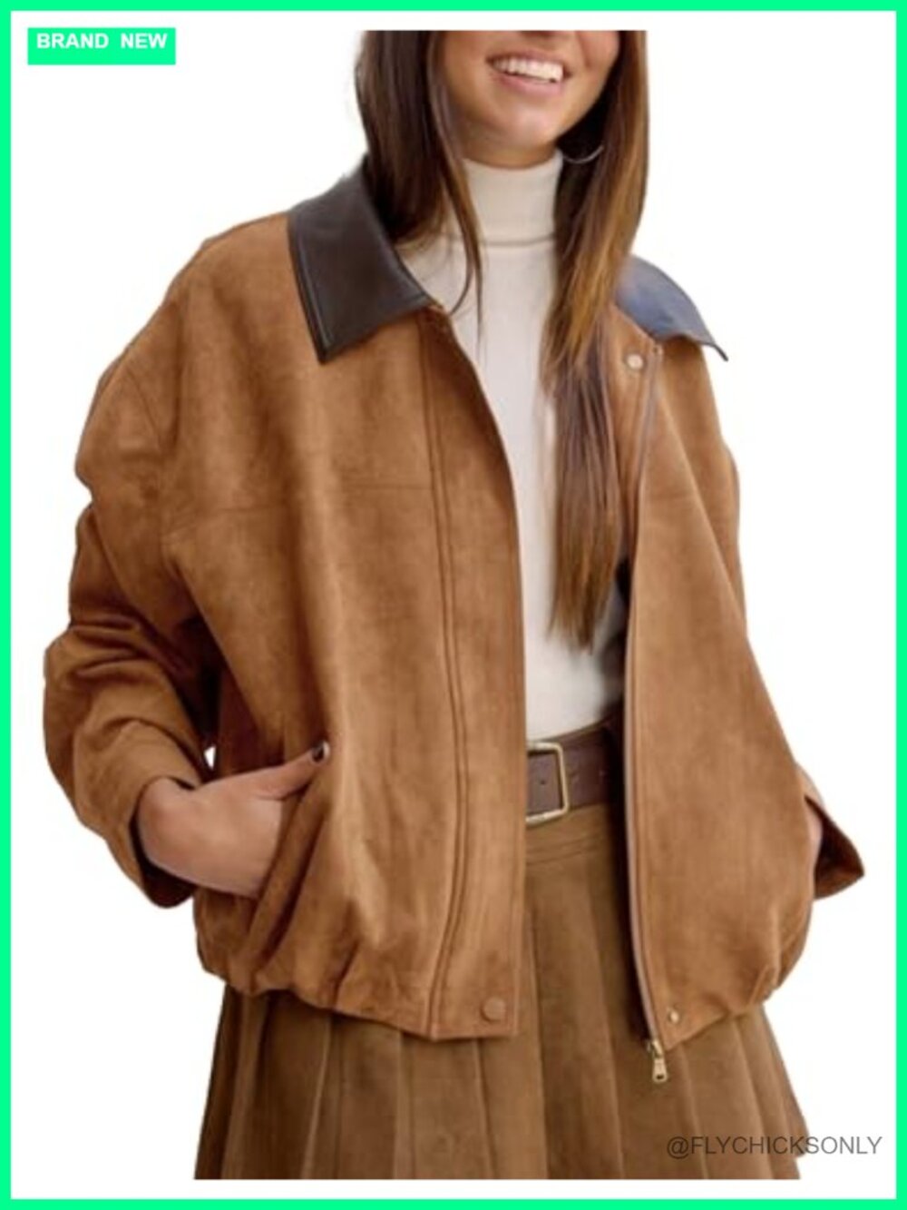 Womens Faux Suede Bomber Jacket Cropped Zip Up Casual Outerwear